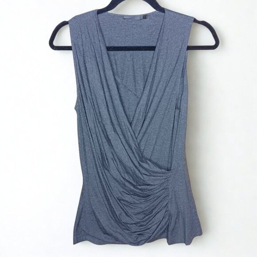 Donna Karan Draped Sleeveless Charcoal Top Faux Wrap